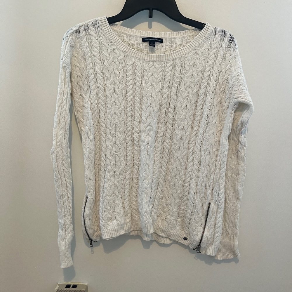 American Eagle Cable Knit White Sweater